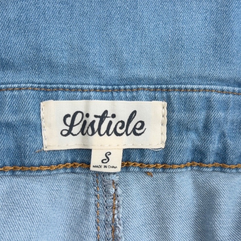 Listicle Denim Shortall Overalls Womens Size S Cotton Spandex Light Wash Blue - Picture 3 of 7